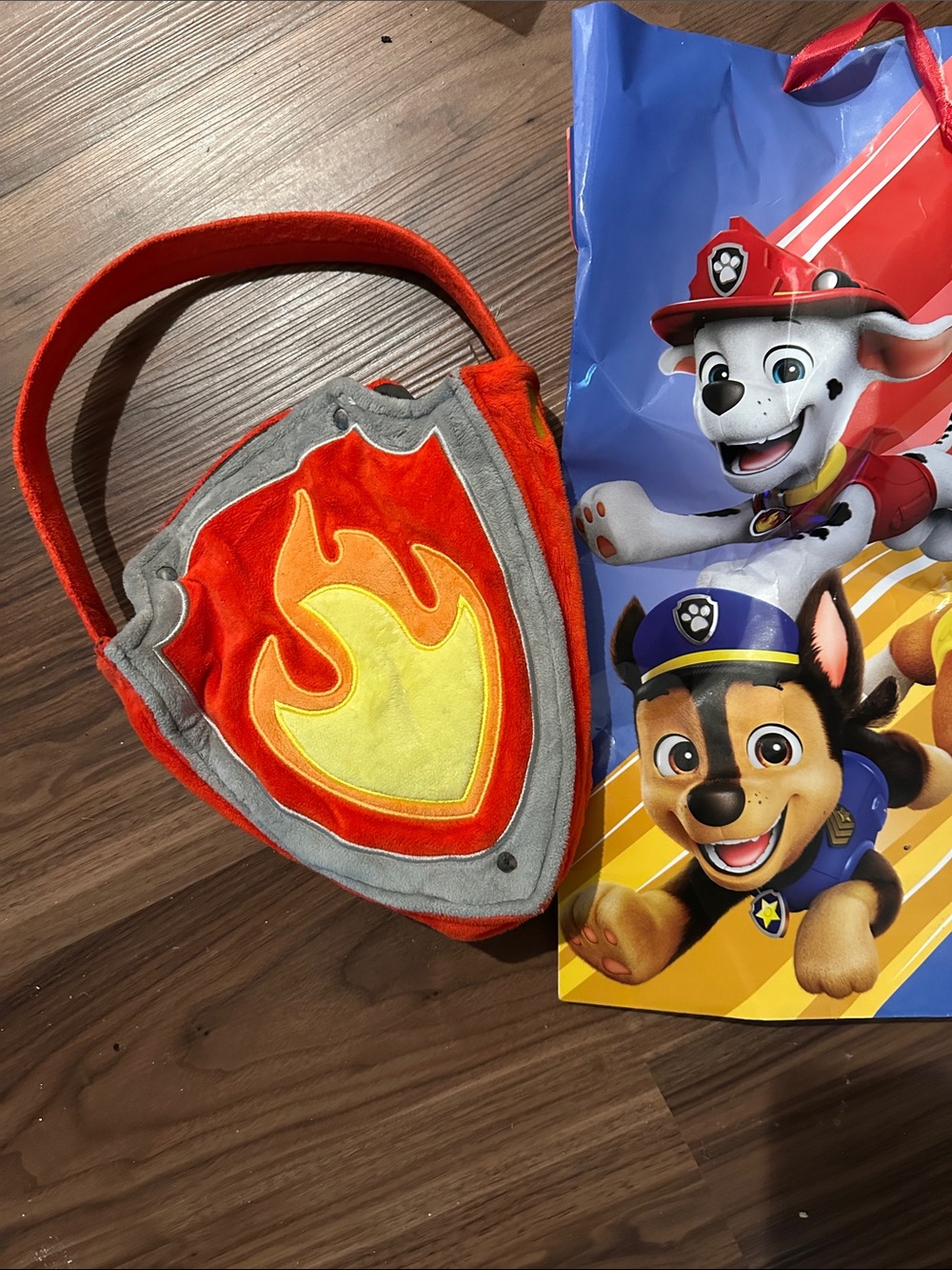 Paw Patrol Plush Bucket Red and Yellow Flame Shield Crossbody Bag Treat basket